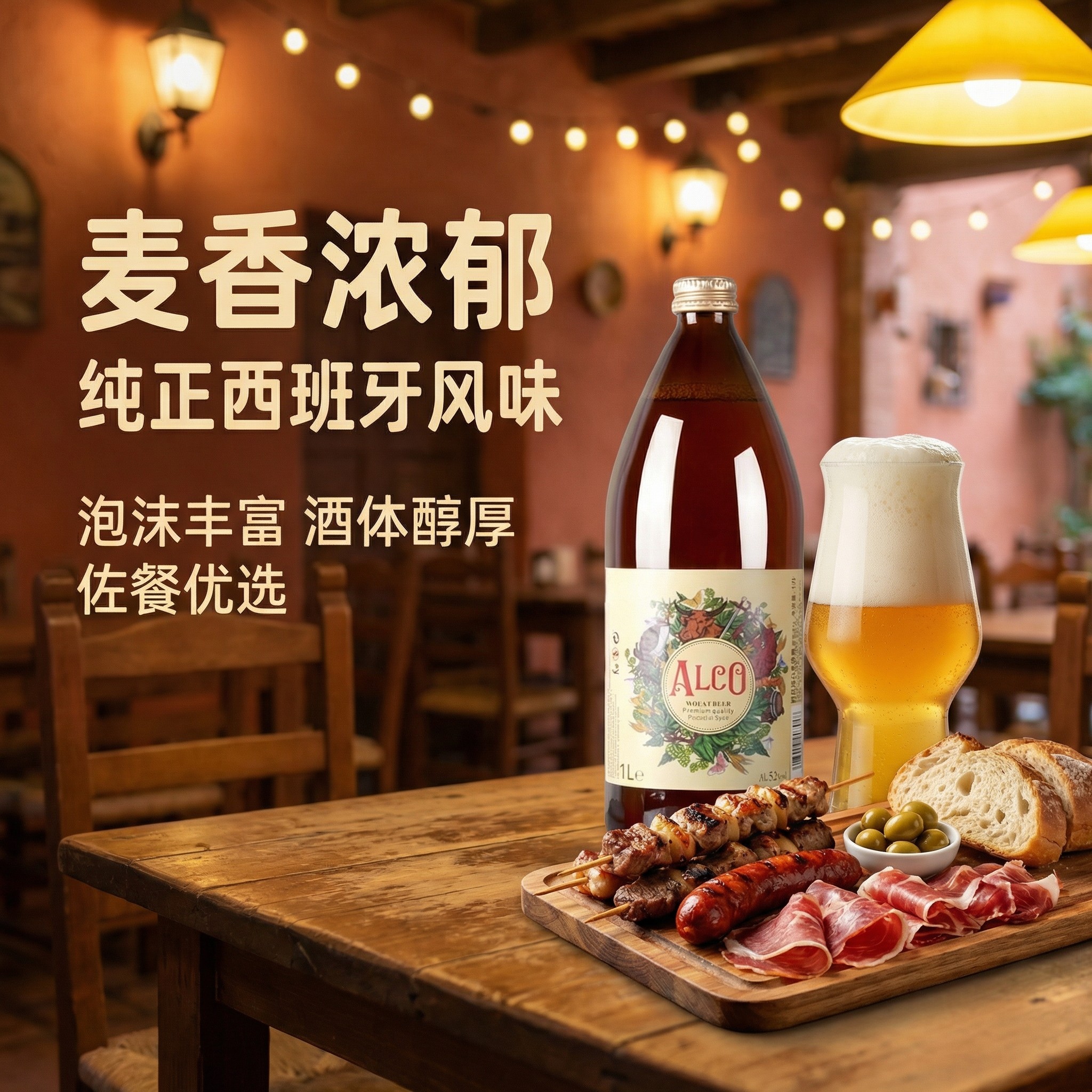 进口阿尔寇小麦白啤酒1L*6瓶西班牙ALCO旋盖浑浊型精酿啤酒整箱