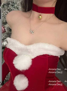 DEC叮咚 圣诞性感兔女郎红色抹胸连衣裙圣诞节制服女穿搭套装