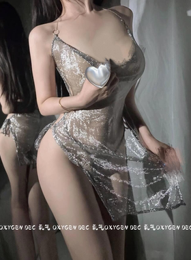 DEC暗夜流光 性感网纱透视低腰夜店闪光露背显瘦女睡裙