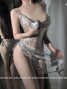 DEC暗夜流光 性感网纱透视低腰夜店闪光露背显瘦女睡裙