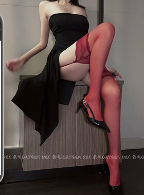 DEC 心动一夜 黑丝袜性感吊带一体红色丝袜女纯欲长筒连裤袜