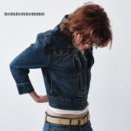 合身九分袖水洗做旧拉链牛仔外套