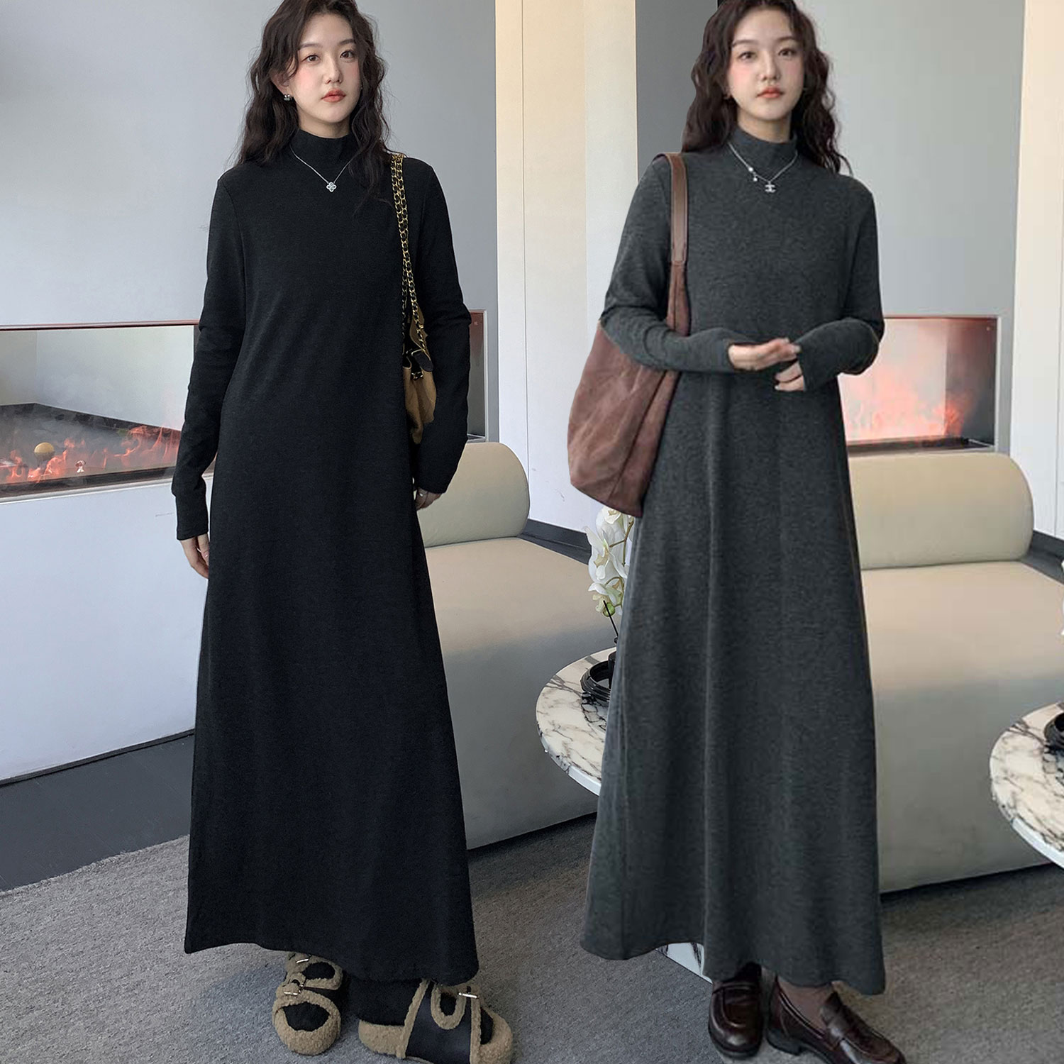 胖mm显瘦遮肚打底长裙内搭连衣裙