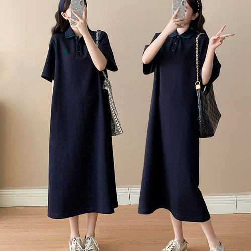 胖mm显瘦POLO领连衣裙衬衫长裙