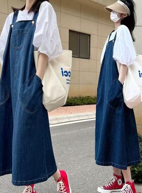 胖mm显瘦打底衬衫牛仔背带裙套装
