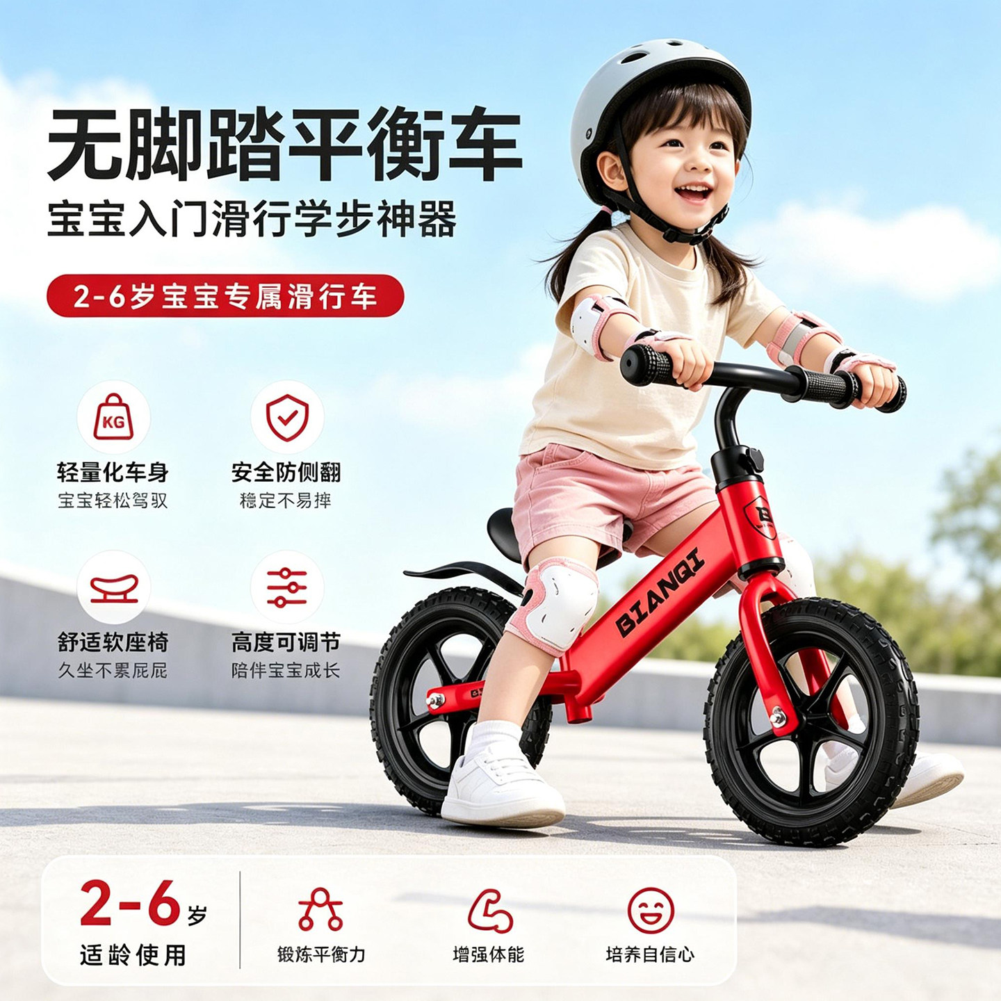 德国儿童平衡车1-3到-6岁2岁小宝宝女孩入门骑滑行无脚踏自行单车