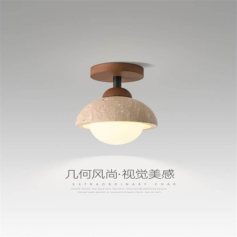 日式侘寂风吸顶灯复古创意中古黄洞石入户走廊过道玄关阳台小灯