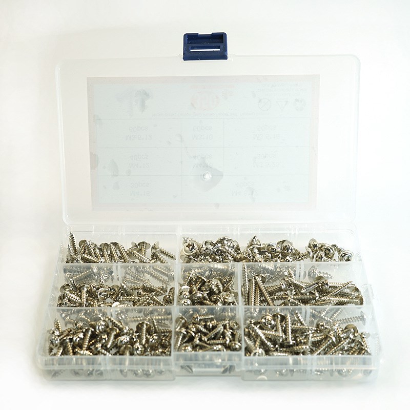 340PCS PWA碳钢镀镍十字圆头带垫自攻盒装M3S.5-M4.8套装
