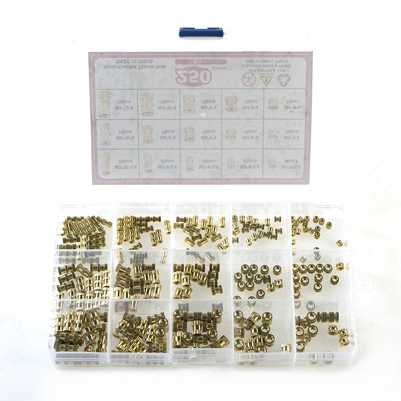 250pcs M2kM3M4 内螺纹滚花铜螺母黄铜螺纹插入嵌入螺母分类套件