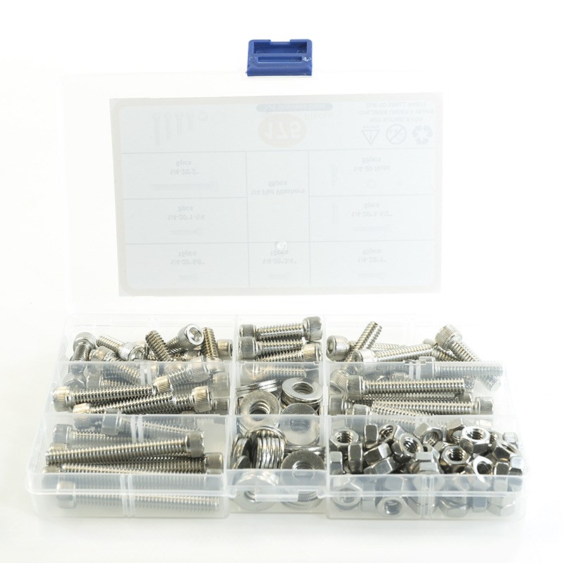 175pcs不锈钢304美圆柱y头内六角1/4-20配螺母平垫套装