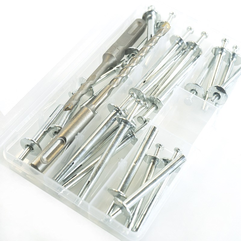 26pcs 美式j击芯膨胀钉打入式敲击内膨胀钉6*40-50-60配钻头套装