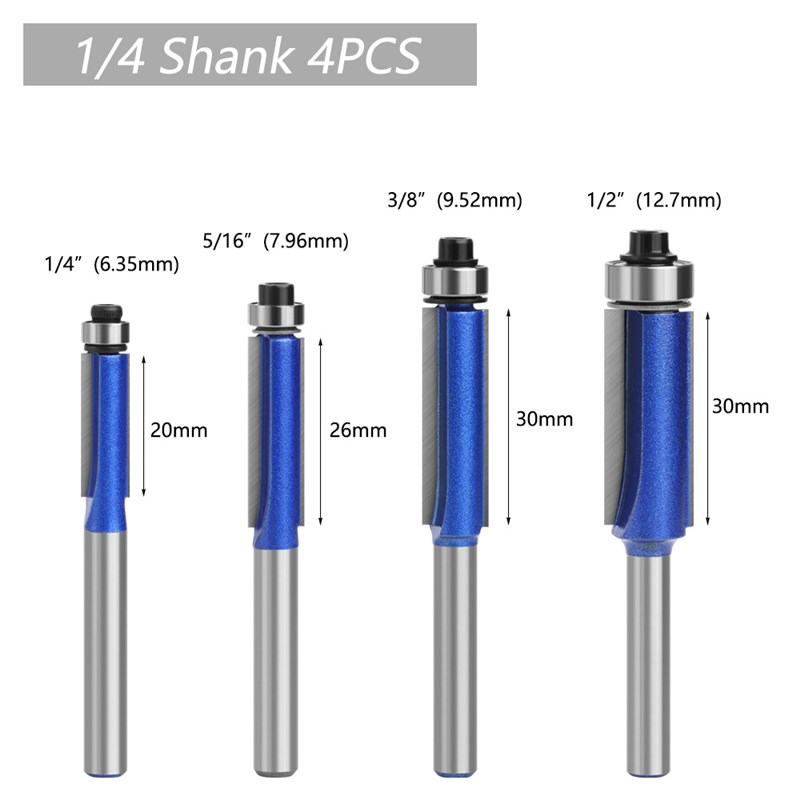 1/4柄6柄闪银蓝级q轴承修边刀 倒角刀木工铣刀具 封边条收边