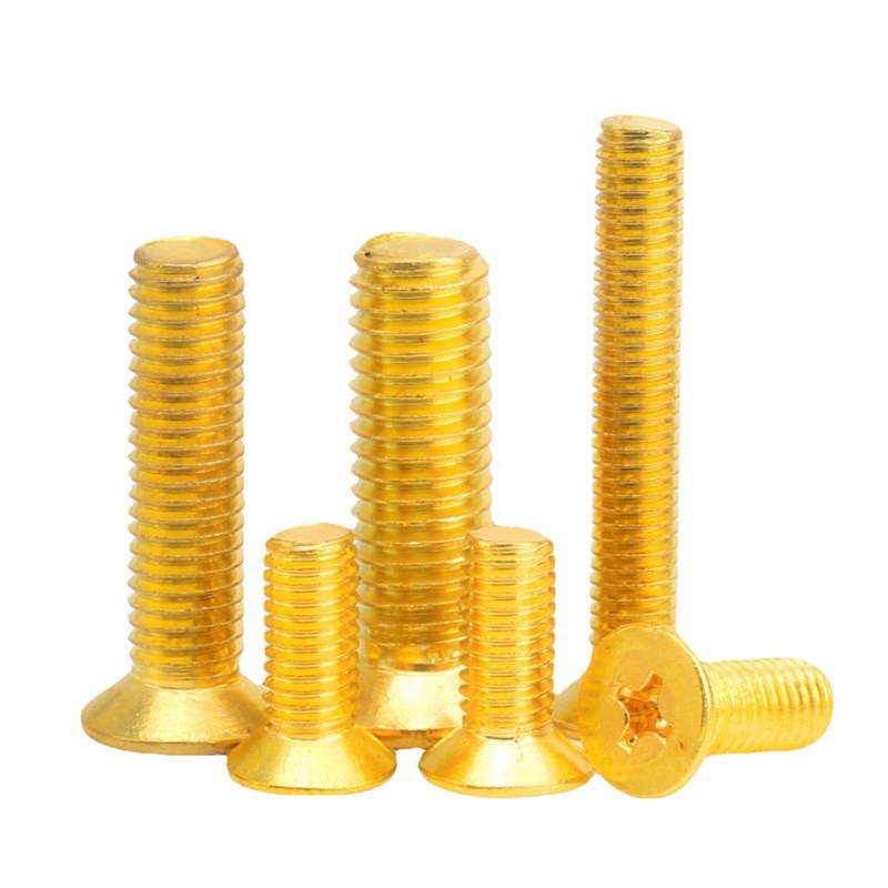 【M2纯黄铜十字槽炸色沉头机螺钉 国标GB819铜螺W栓 平头铜螺柱