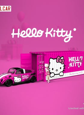 Cool Car1:64 甲壳虫集装箱kitty 仿真合金汽车模型 收藏摆件礼品