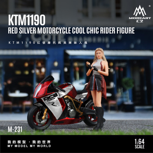 汇艺1:64 KTM1190亮蓝女郎摩托人偶套装 仿真树脂微缩模型 摆件