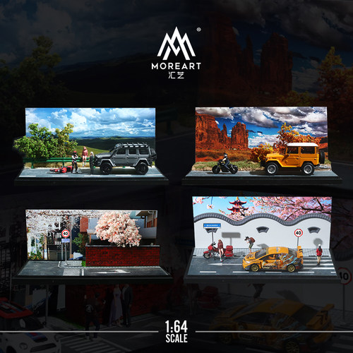 汇艺1:64 樱花街道手工场景 仿真场景模型 收藏摆件场景造型