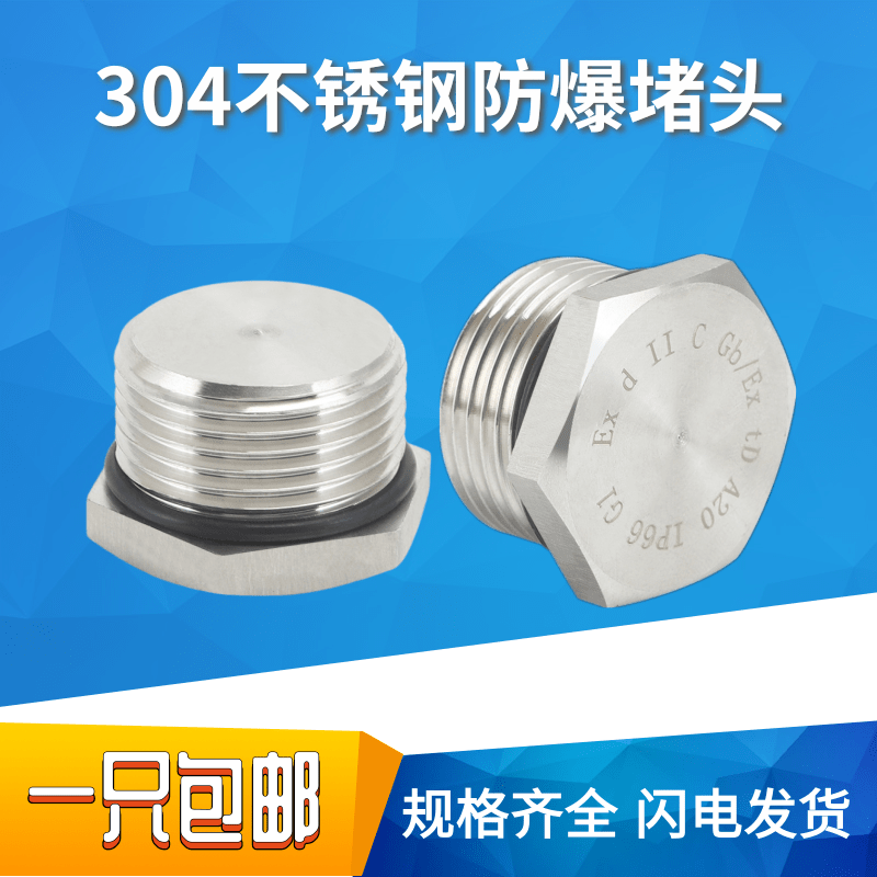 304不锈钢防爆堵头金属闷盖盲堵外六角实心盲堵碳钢防水密封丝堵M,五金/工具,管接头,淘宝优惠券,粉丝福利购,淘宝优惠卷