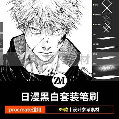 procreate笔刷日式黑白漫画手绘动漫网点波点纹理阴影星星光套装
