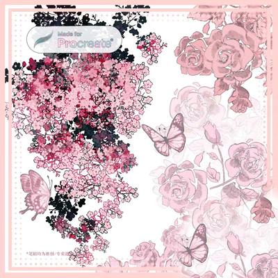 Procreate笔刷花丛玫瑰绣球樱花紫藤 ios iPad平板绘厚涂纹理笔刷