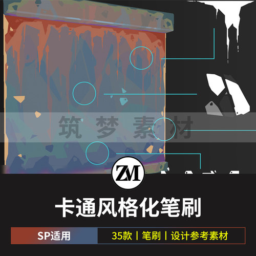 SP笔刷卡通风格化手绘纹理材质细节绘画吉卜力风格化笔刷设计素材