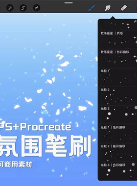 Procreate+PS氛围笔刷漫画装饰星星光粒彩带花瓣碎片流星雨丝商用