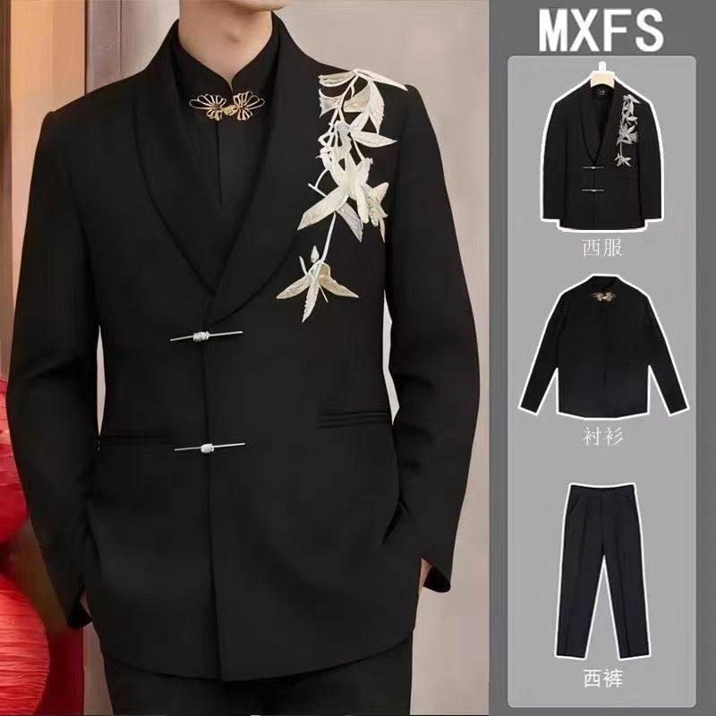 2025新款西服订婚西装套装男装国风唐装新中式高端新郎婚礼服