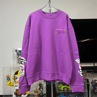 玫紫梵文涂鸦印花圆领卫衣女秋冬新款韩版宽松慵懒中长款情侣上衣