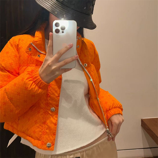 十字架满印暗纹短裤羽绒棉服女秋冬新款设计感美式复古洋气面包服