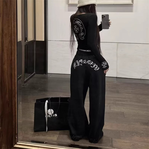 两件套十字架梵文烫钻长袖T恤