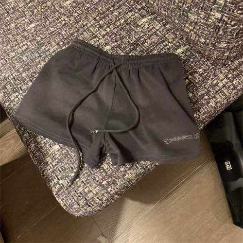 马蹄梵文贴布刺绣抽绳短裤女夏季小众松紧腰包臀运动热裤阔腿卫裤