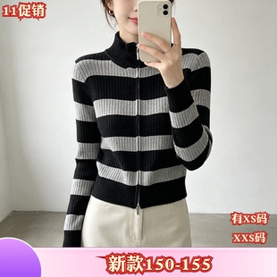 XXS号加小码女装秋季娇小矮个子150cm针织开衫外套条纹长袖上衣