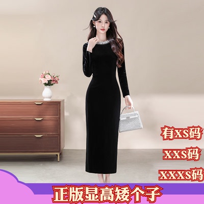 加小码XXXS女装小矮个子冬装150cm显高礼服轻奢高级感丝绒连衣裙