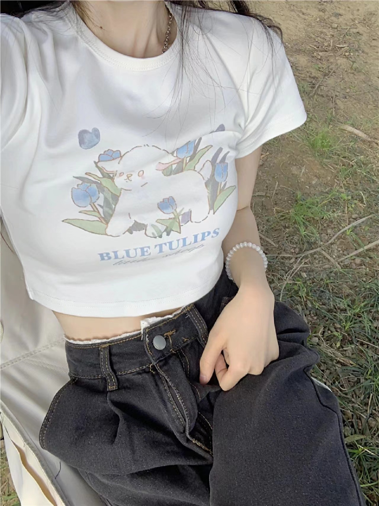 拍3件/淑服辣妹紧身露脐短袖，多款印花可选-第5张图片-提都小院