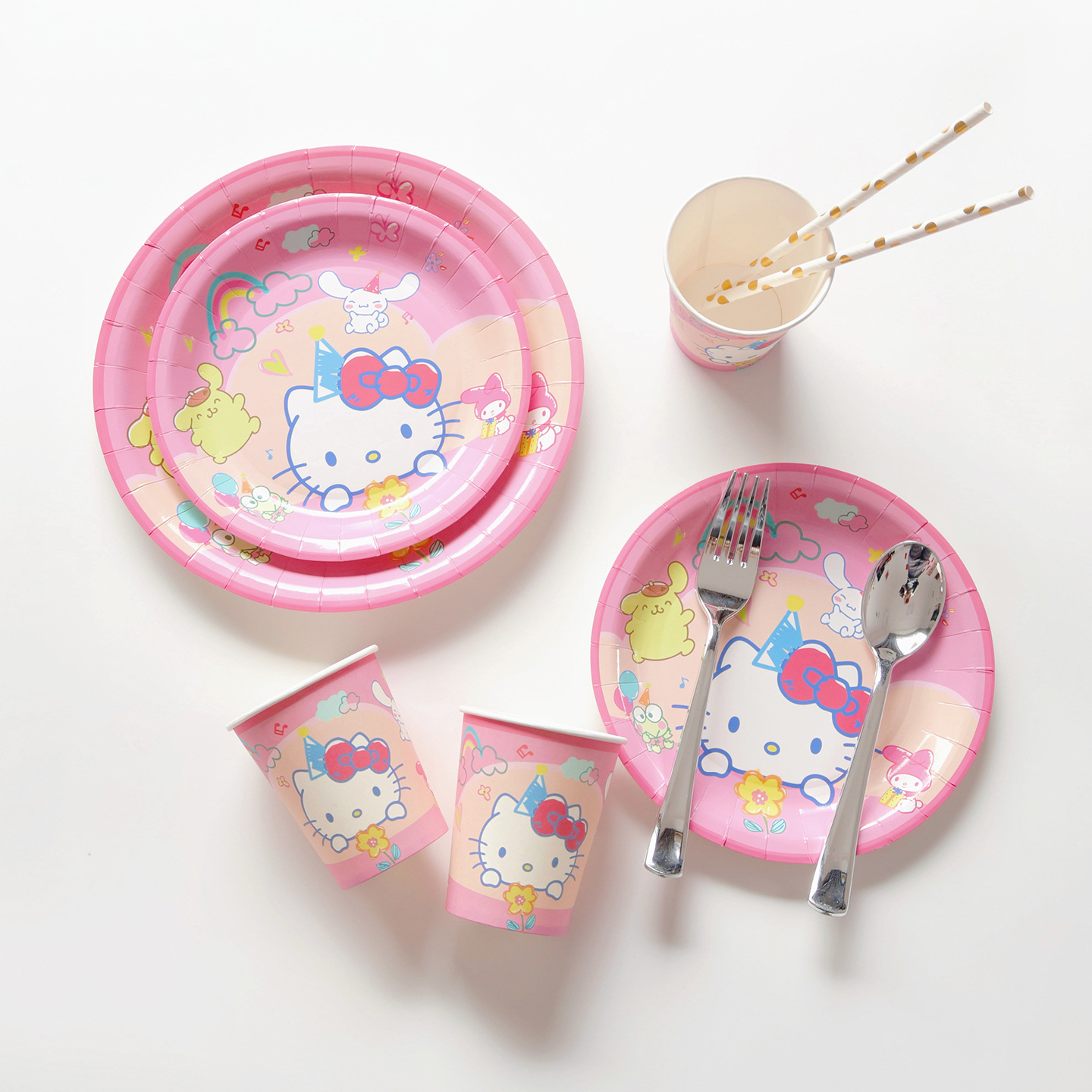 Hello Kitty卡通纸盘餐盘生日派对餐具桌布套装儿童可爱粉色装扮