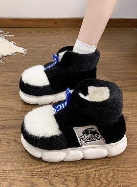 高帮棉拖鞋男士冬季包跟外穿厚底防滑保暖加绒大码东北情侣棉拖鞋