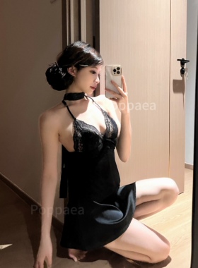 poppaea法式睡衣性感蕾丝宫廷风春季吊带睡裙黑色家居服纯欲女款