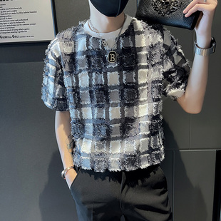 男士短袖t恤夏季潮牌ins超火痞帅网红爆款设计感高级感发型师男装