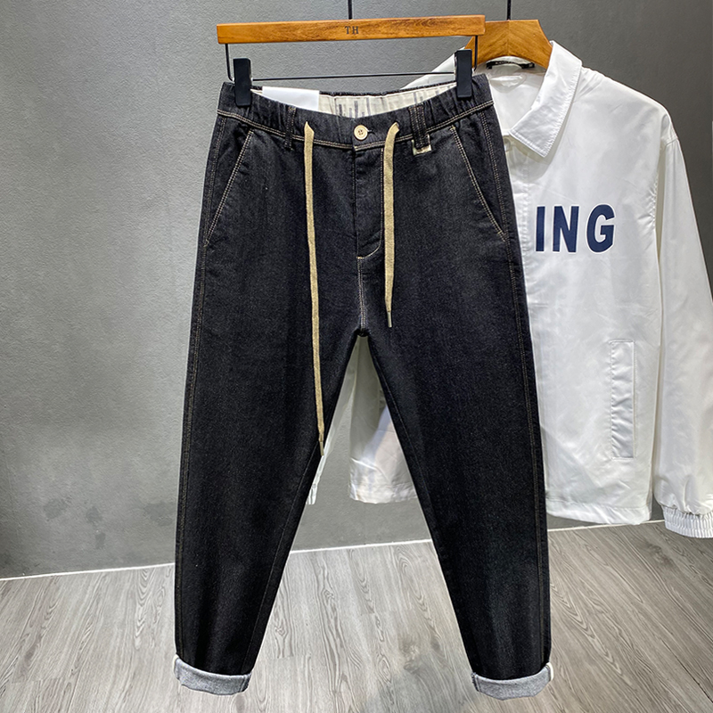 黑灰色牛仔裤男精神小伙九分裤