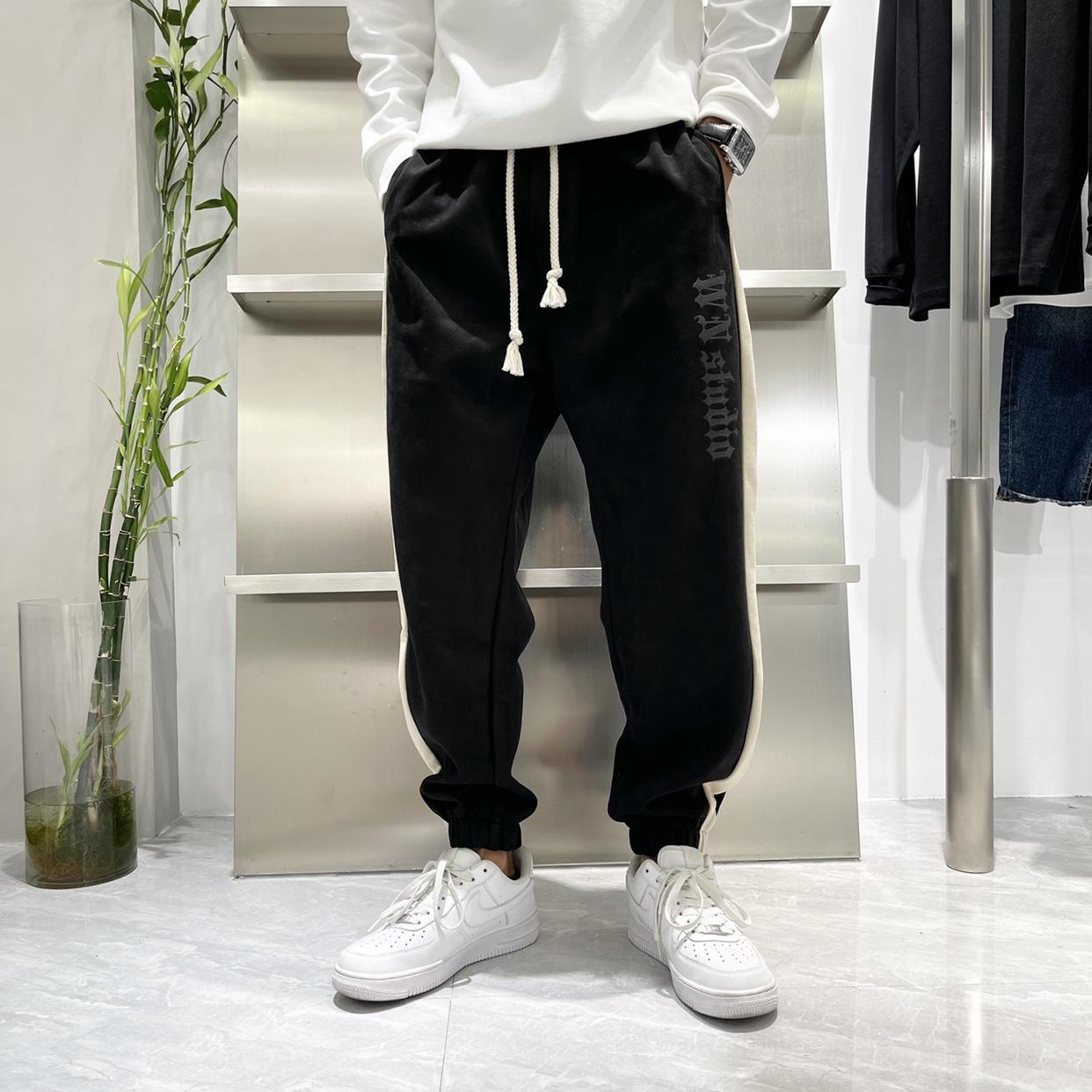 秋冬快手网红同款裤子男束脚黑武士加绒社会精神小伙九分裤学生潮