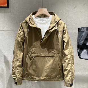 秋季新款男士工装大兜连帽上衣拉链口袋套头冲锋衣休闲宽松外套潮