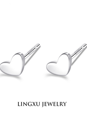S999通体纯银爱心耳钉养耳洞耳环睡觉不用摘百搭简约时尚小巧耳饰
