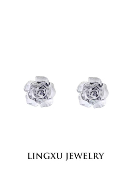 新款S999足银幻彩玫瑰耳钉简约轻奢复古耳环百搭气质甜美小众耳饰