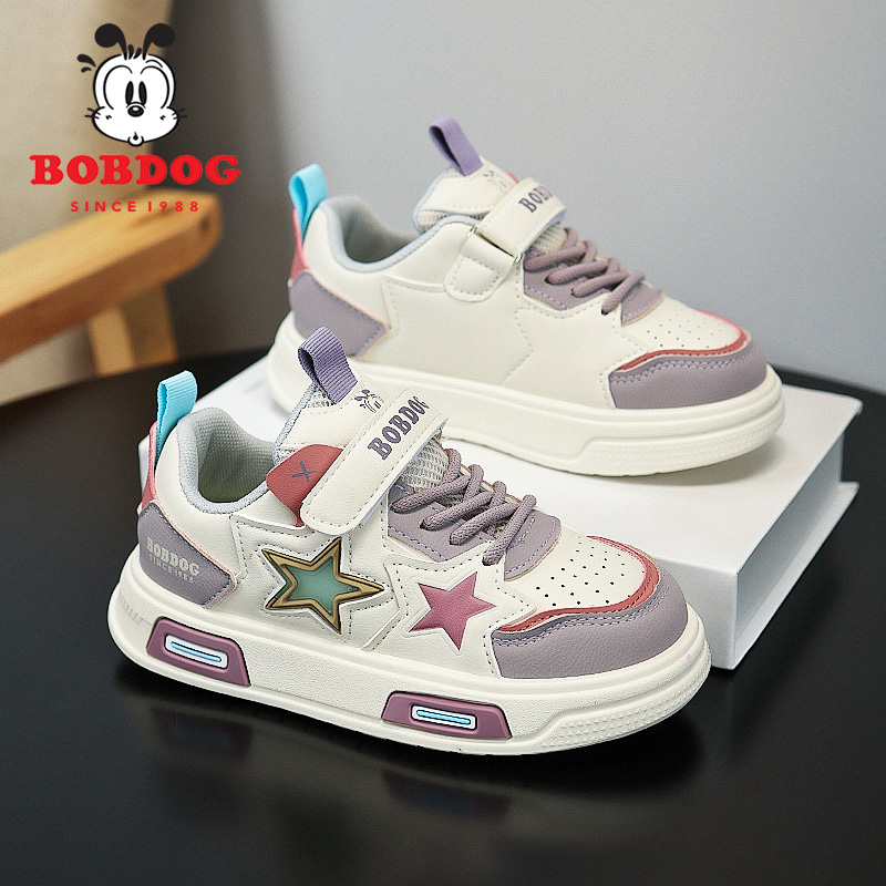 巴布豆童鞋儿童鞋子2025秋季新款皮面防水女童休闲板鞋女孩运动鞋