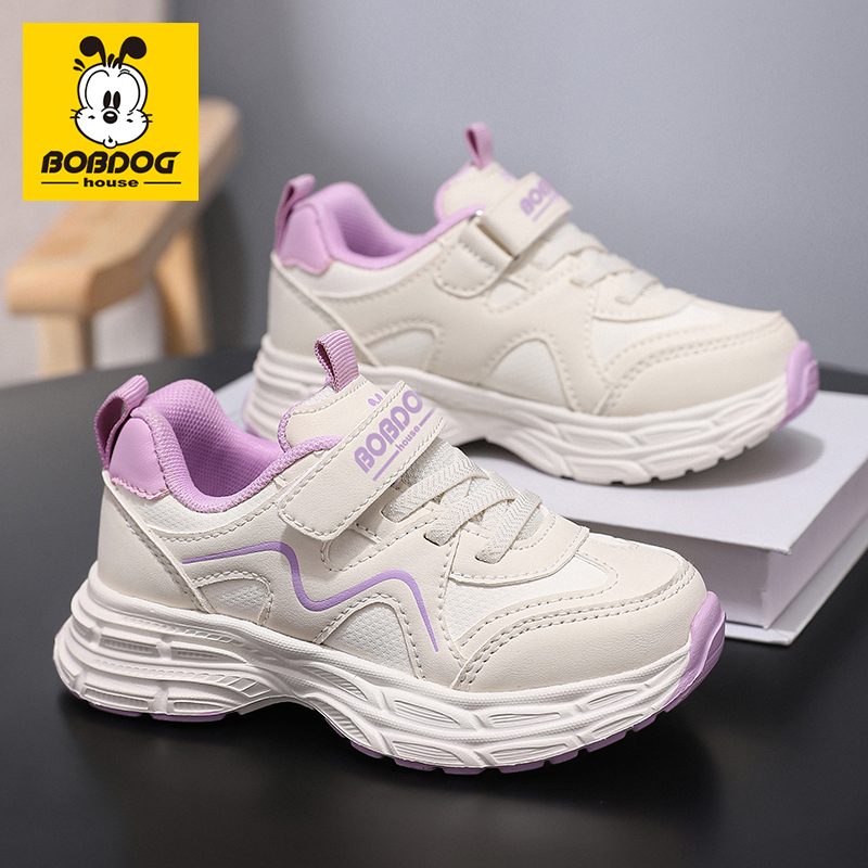 巴布豆童鞋女童鞋子2025秋冬新款皮面二棉儿童运动鞋女孩老爹鞋子