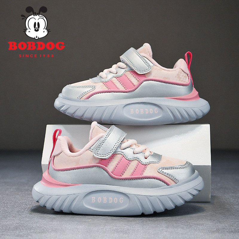 巴布豆女童鞋子2025春秋款皮面防水女孩中大童防滑板鞋儿童运动鞋