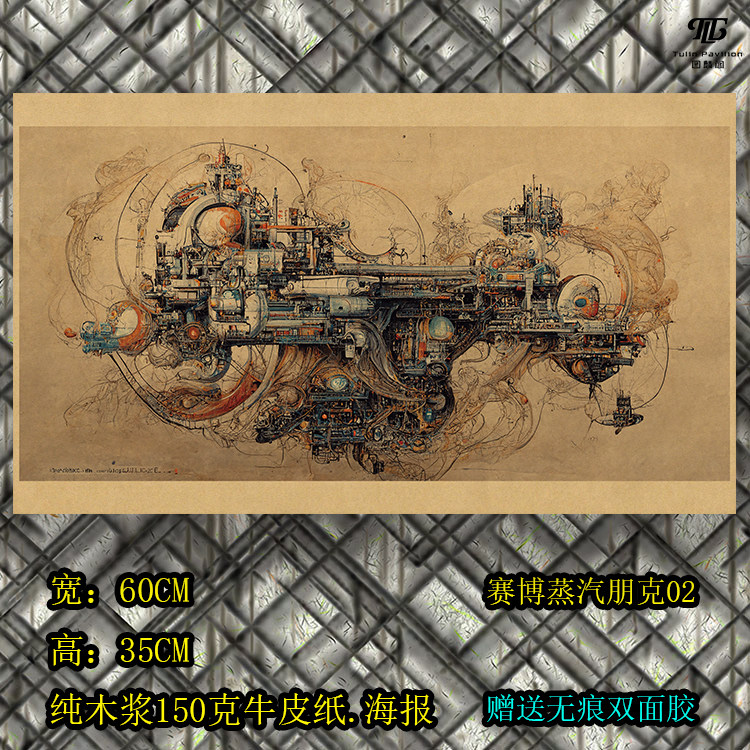 赛博朋克蒸汽机械黑暗机甲手账书房寝室装饰拍摄复古背景墙贴海报