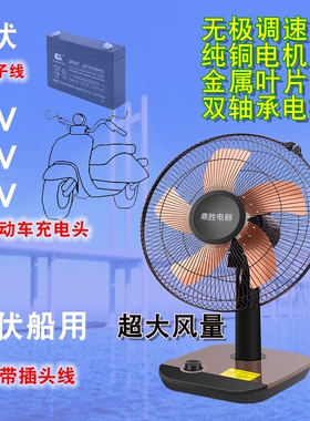 12伏24V船用36v工地5VUSB48V60v72v电动车直流电风扇静音台式电扇
