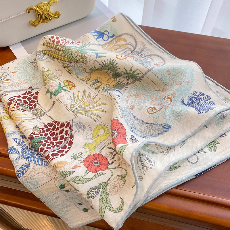 真丝羊毛围巾丝毛中方巾丝巾秋冬