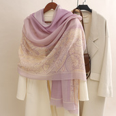 粉色羊毛围巾薄款 戒指绒丝巾披肩外搭 高级感轻奢女士春秋2026新款