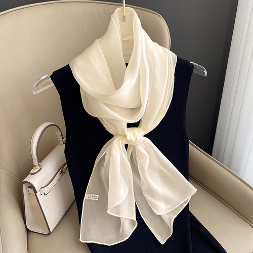 米白色真丝丝巾妈妈披肩围巾薄款